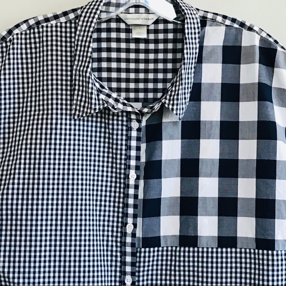 Christopher & Banks NAVY BLUE PLAID COTTON SHIRT - Picture 2 of 6